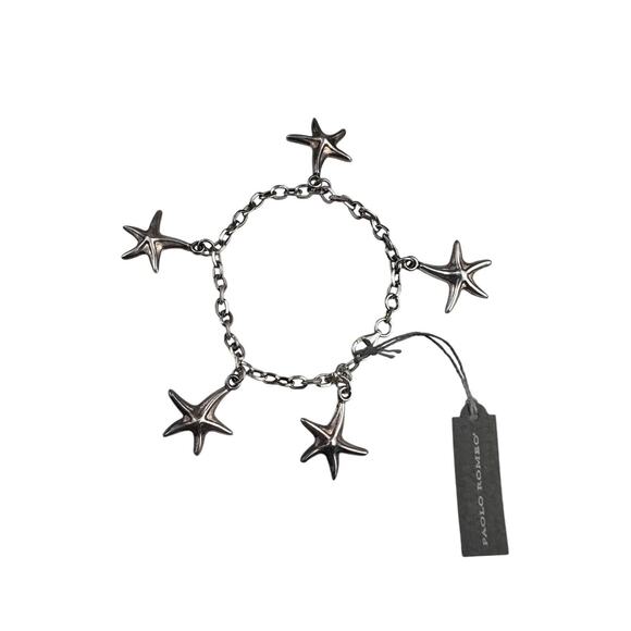 Sterling Silver Paolo Romeo Chain Bracelet 7.5" Starfish Charms - Picture 1 of 11